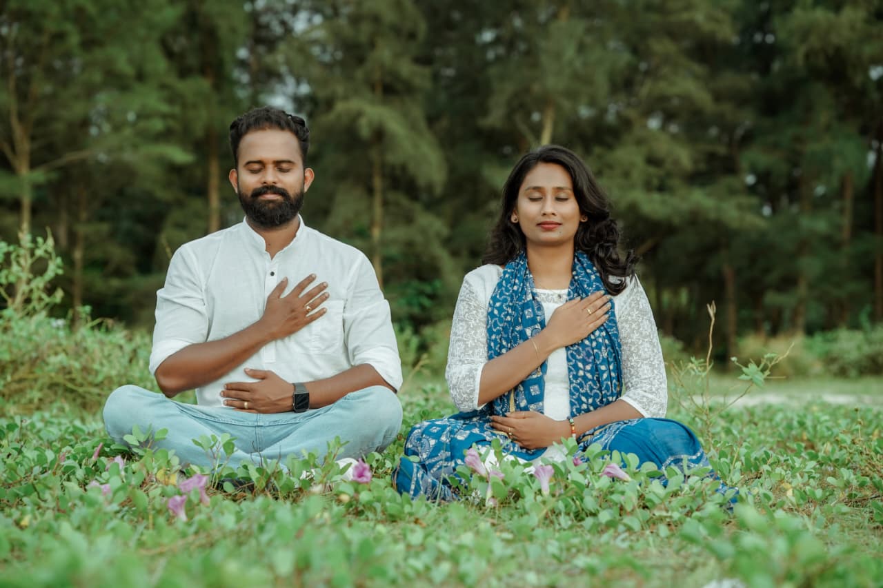 Vishnu Chakrapani and Sajitha Vishnu meditating
